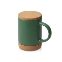 Кружка 450 мл с пробковым дном с крышкой Корк &amp; Бон, глубокий зеленый
