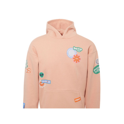 Толстовка с капюшоном оверсайз Berlin унисекс, лососевый, ДТФ, бренд тайп и лейбл (размер M-L)