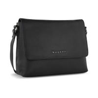 Сумка наплечная женская BUGATTI БЕЛЛА | BELLA, чёрная, воловья кожа/полиэстер, 25х8х20 см