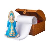 Подарочный набор: кукла фарфоровая, плед флисовый, синий/белый