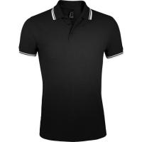 Рубашка поло мужская Pasadena Men 200 с контрастной отделкой, черная с белым
