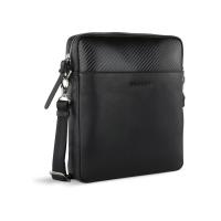 Сумка наплечная мужская BUGATTI Comet, чёрная, воловья кожа/полиэстер, 23, 5х5х26 см