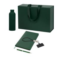 Подарочный набор Корд, Прима, Латте софт-тач (Cord, Prima, Latte soft touch), зеленый (кабель-ланьярд, бутылка, ежедневник, ручка)