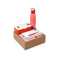 Подарочный набор с бутылкой для воды. блокнотом, ручкой и ланчбоксом, красный