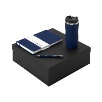 Подарочный набор с блокнотом С3, металлической ручкой и термокружкой, темно-синий