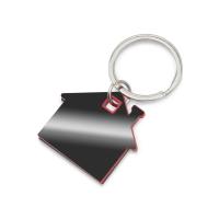 Металлический брелок с пластиковой цветной вставкой SteelPop House, серебристый с красным