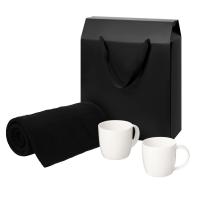 Подарочный набор Dafna, Cella, черный в коробке-пакете (две фарфоровых кружки, плед)