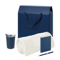 Подарочный набор Welcome Pack Spark mini, синий (термокружка, блокнот, ручка, плед, коробка-пакет)