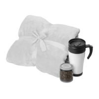 Подарочный набор с пледом, термокружкой и миндалем в шоколадной глазури Tasty hygge, белый