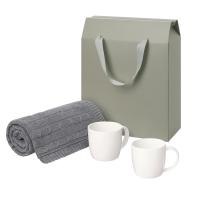 Подарочный набор Dafna, Fado, серый в коробке-пакете (две фарфоровых кружки, плед)