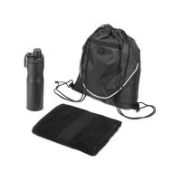 Спортивный набор со стальной бутылкой и полотенцем Advanced,  черный