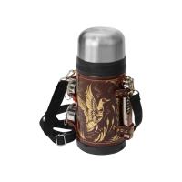 Термос в кожаном чехле, 1, 2л, бордовая кожа