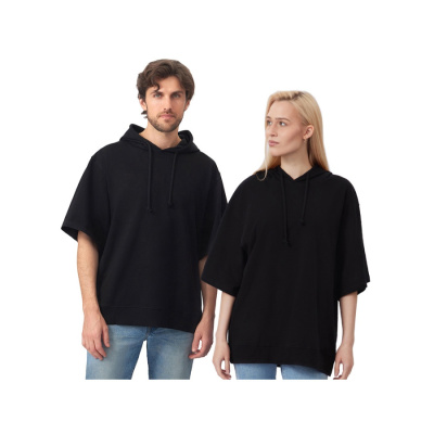 Худи оверсайз с коротким рукавом Warsaw унисекс, черный (размер XS-S)