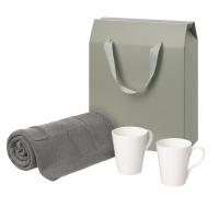 Подарочный набор Vesta, Cella, серый в коробке-пакете (две фарфоровых кружки, плед)