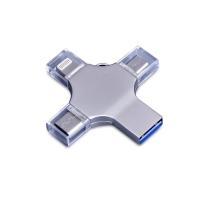 USB-флешка на 256 Гб 4 в 1 поворотный механизм, c дополнительными разъемами MicroUSB, TypeC и Lightning, серебристый