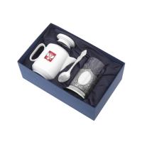 Чайный набор с подстаканником и фарфоровым чайником ЭГОИСТ-М, серебристый/белый