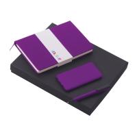Подарочный набор c блокнотом С2, ручкой и повербанком 5000 мА·ч, фиолетовый