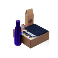 Подарочный набор с термобутылкой, блокнотом, ручкой и чаем, синий