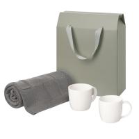 Подарочный набор Dafna, Cella, серый в коробке-пакете (две фарфоровых кружки, плед)