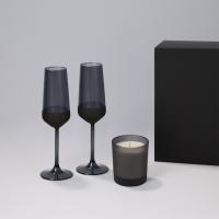 Подарочный набор свеча Enigma + 2 бокала для шампанского Black Edition в черной коробке