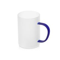 Стеклянная матовая кружка Акцент с цветной ручкой для сублимации, синий