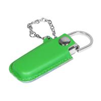 Флешка в массивном корпусе с кожаным чехлом, 16 Гб, зеленый