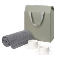 Подарочный набор Mokko, Fado, серый в коробке-пакете (две чайных пары, плед)