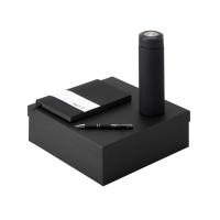 Подарочный набор с блокнотом С1, металлической ручкой и термосом, черный