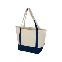 Sam эко- сумка из переработанного хлопка, сертифицированного согласно GRS, плотностью 320 г/м² - Темно - синий / Натуральный