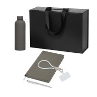 Подарочный набор Корд, Прима, Латте софт-тач (Cord, Prima, Latte soft touch), серый (кабель-ланьярд, бутылка, ежедневник, ручка)