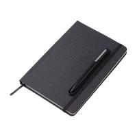 Набор блокнот А5 с магнитным держателем для ручки и подставкой для телефона и металлической шариковой ручкой NotaBene, черный