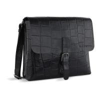 Сумка-мессенджер мужская BUGATTI Nevio, чёрная, воловья кожа/хлопок, 30, 5х7х25 см, 5 л