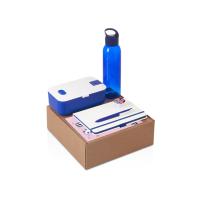 Подарочный набор с бутылкой для воды. блокнотом, ручкой и ланчбоксом, синий