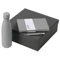 Подарочный набор с блокнотом С1, металлической ручкой и термобутылкой, серый