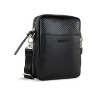 Сумка наплечная мужская BUGATTI Comet, чёрная, воловья кожа/полиэстер, 17х4, 7х21 см