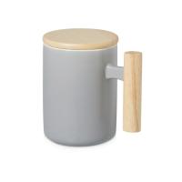 Кружка с ручкой и крышкой из каучукового дерева Jeny, серый