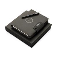 Подарочный набор металлическая ручка и блокнот А5 Twilight со светящимся логотипом и пауэрбэнком