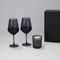 Подарочный набор свеча Enigma + 2 бокала для вина Black Edition в черной коробке