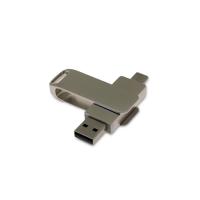 USB-флешка на 256 Гб поворотный механизм 2 в 1, c дополнительным разъемом Type-C с одноцветным металлическим клипом, серый