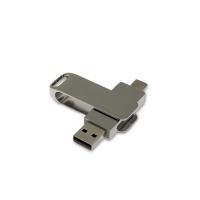 USB-флешка на 256 Гб поворотный механизм 2 в 1, c дополнительным разъемом Type-C с одноцветным металлическим клипом, серебристый