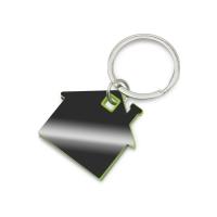 Металлический брелок с пластиковой цветной вставкой SteelPop House, серебристый с зеленым яблоком